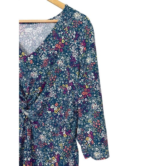 LANDS' END FLORAL PRINT 3/4 SLEEVE FIT AND FLARE DRESS - Picture 4 of 8